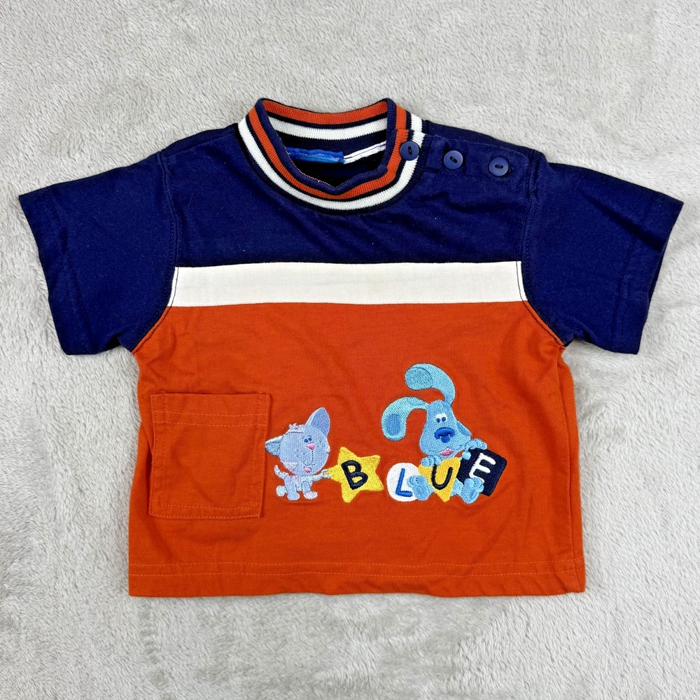 Blues Clues Shirt Boys 6-9 Months Orange Ringer Blue Periwinkle Graphic Vtg READ